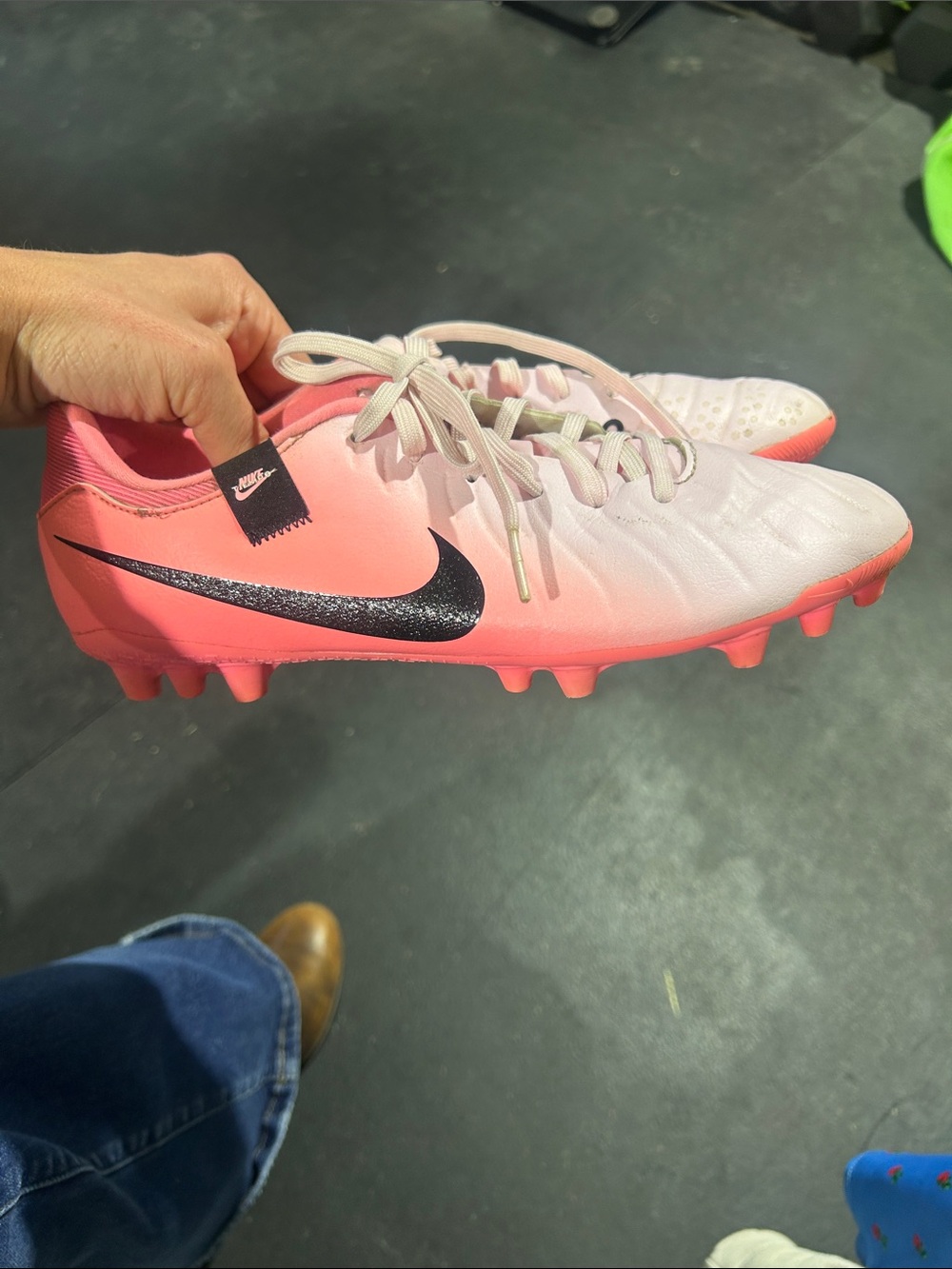 Nike Women's Coral Pink and White Firm Ground Soccer Cleats